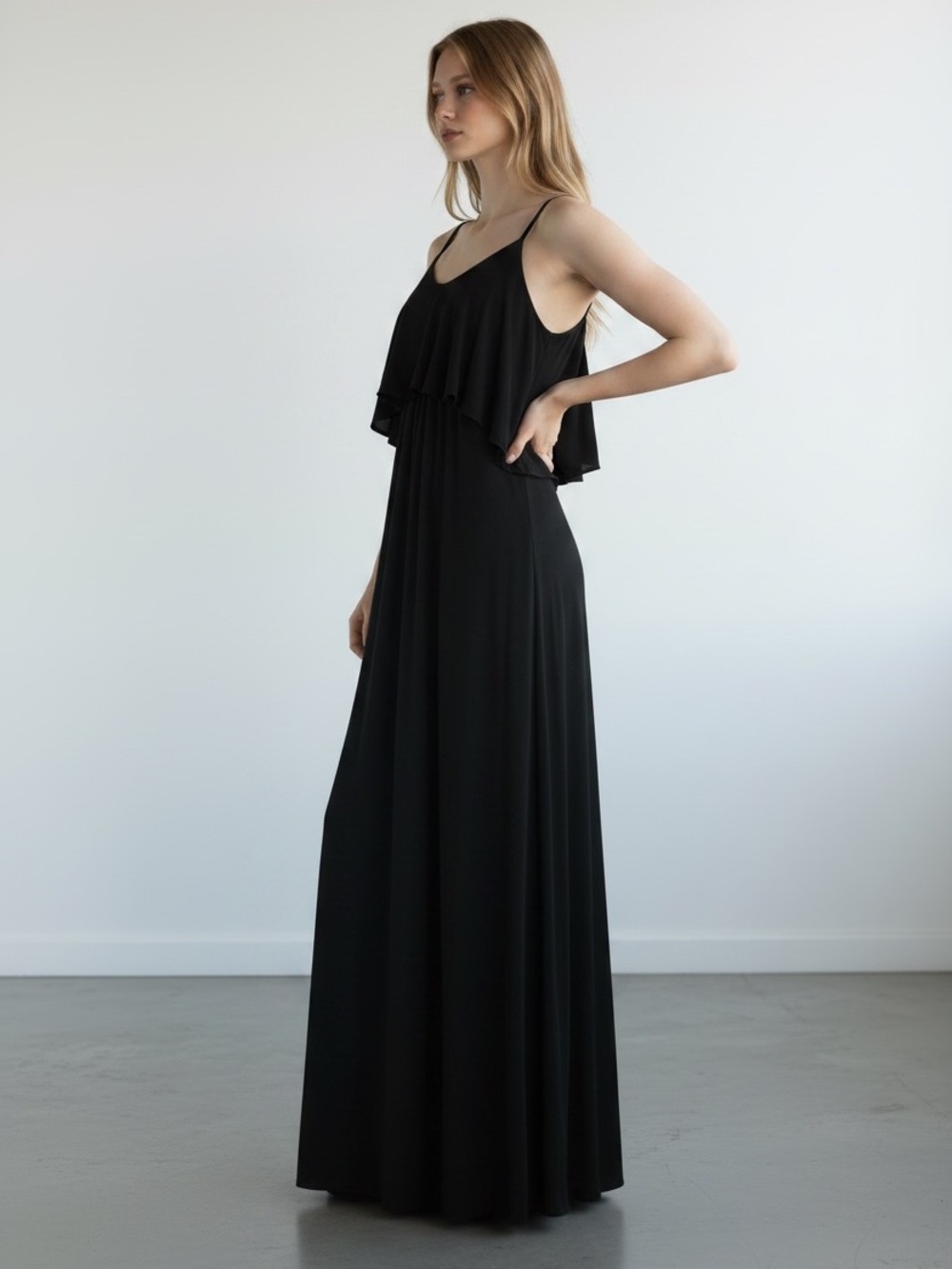Soma Jersey Knit Ruffle Neckline Maxi Dress Sz M - Picture 9 of 9
